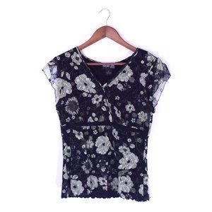 Style & Co Green and Black Floral Blouse